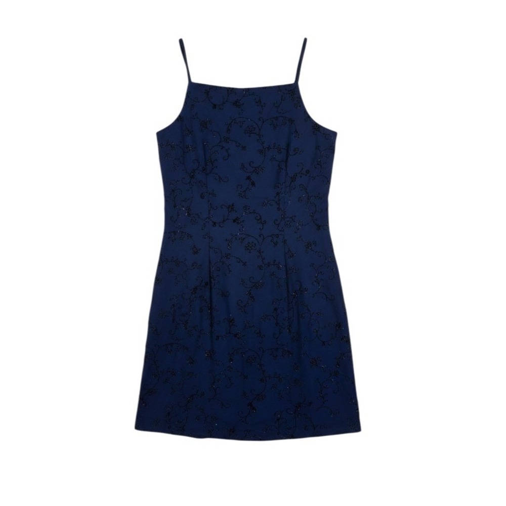 Just Kidding by La Belle Navy Blue Glitter Floral Mini Dress Size Small